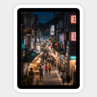 Enchanting Streets in Seoul South Korea at Night Sticker